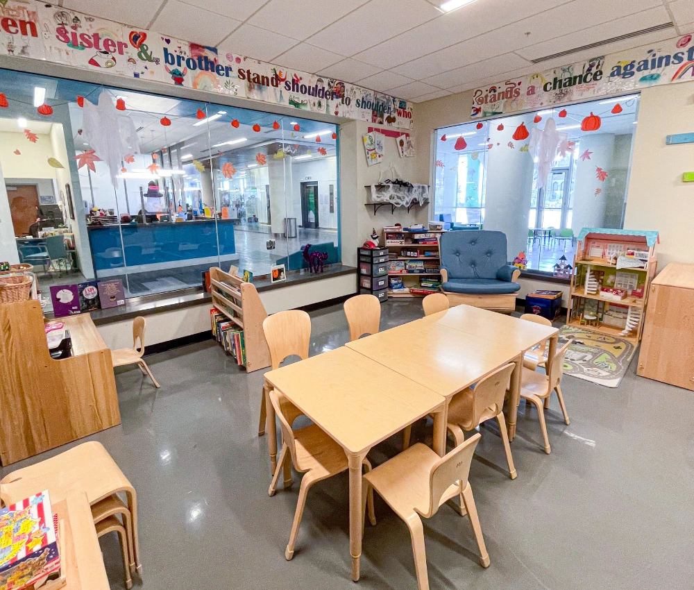 Ronald McDonald House Sibling Center with tables and ample playroom and opportunities